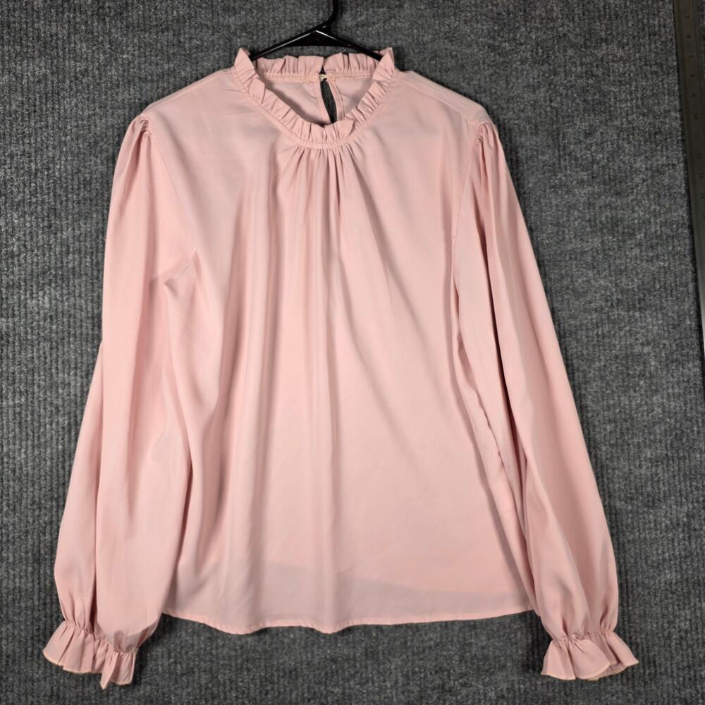 LYANER Pink Ruffle Mock Neck Long Sleeve Blouse Top Womens Large‎